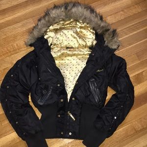Apple Bottom Bomber Jacket w/ detachable fur hood
